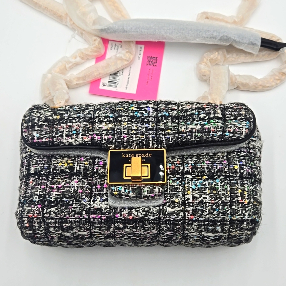 #120 - NWT - Kate Spade New York Evelyn Sequin Tweed Small Shoulder Crossbody - Picture 3 of 16
